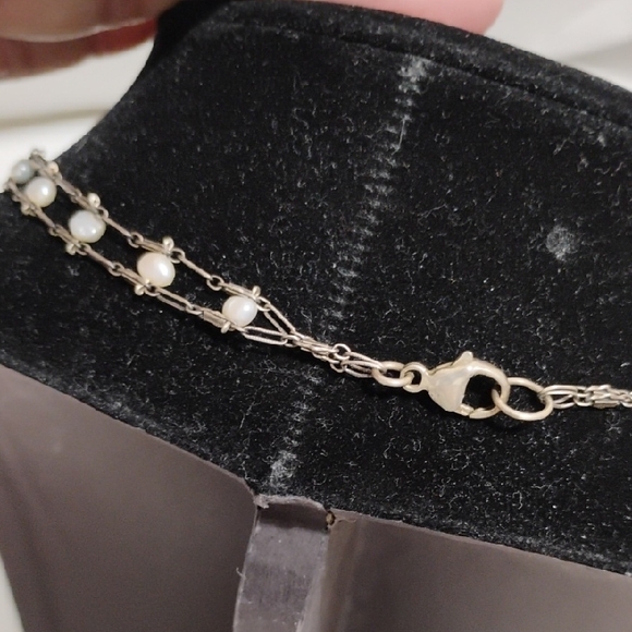 SALE! Elegant 925 Sterling Silver & White Genuine Pearl Choker Necklace 14" - Picture 6 of 7